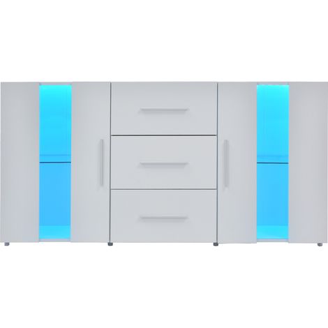 CAIziBuffet à tiroirs 140×35×70cm, éclairage LED, salon & salle à manger (1/5)