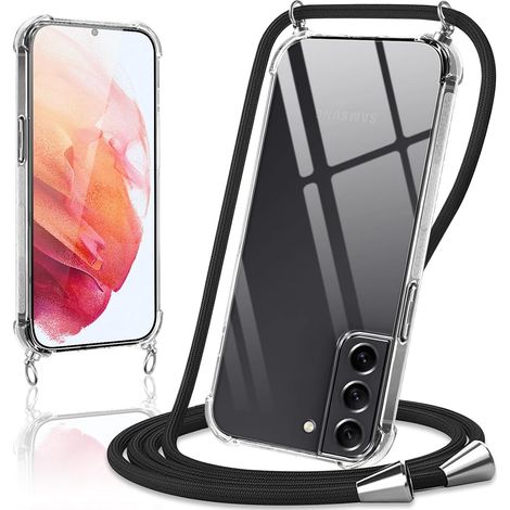 Coque avec Cordon pour Samsung Galaxy S21 / S30 6.2", Collier Réglable Téléphone Étui Portable Lanyard Case Transparent Ultra Souple Silicone TPU Housse Antichoc Protection Cover, Noir (1/5)
