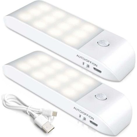 Veilleuse LED Rechargeable,[2 Pièces] Automatique Lampe Led Détecteur De Mouvement, Lumière Murale Magnetique Portable, pour Placard Chambre Couloir Armoire Escalier [12 LED] Lumière blanche(600 (1/4)