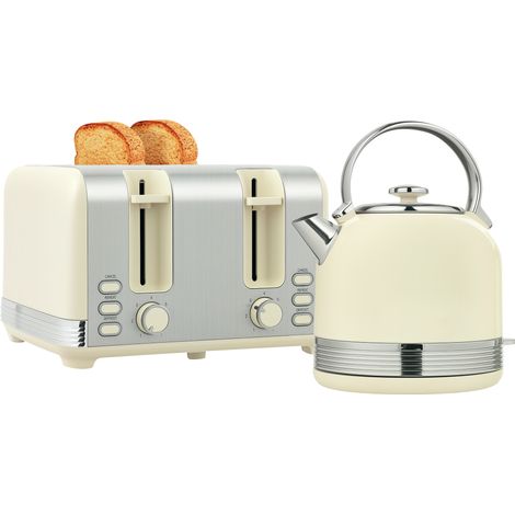 HOMCOM 1.7L 3000W Fast Boil Electric Kettle and 4 Slice Toaster Set, Cream (1/5)