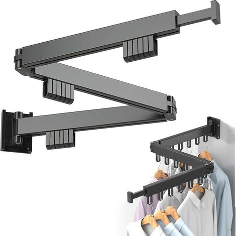Wandmontierter, klappbarer, dreistöckiger Kleiderständer, 120 cm lang, mit 18 Haken. (1/5)