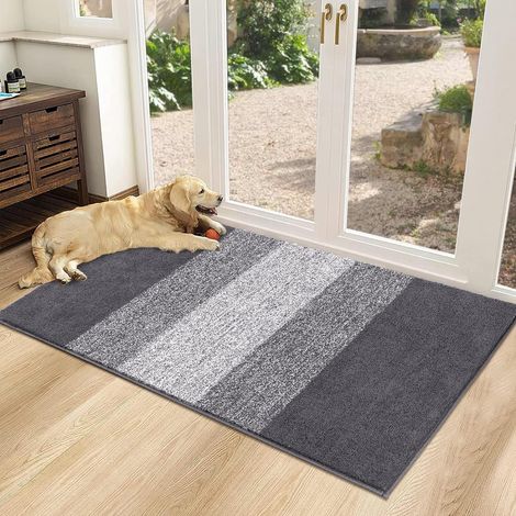 Tapis Entree Interieur Antidérapant Tapis de Bain, Paillasson Exterieur Entree Lavable en Machine, Microfibre Absorbante Tapis, Paillasson Interieur Entrées pour Chiens, Gris, 60x90cm (1/5)
