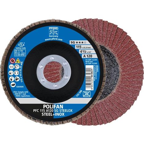 PFERD TOOLS POLIFAN Fächerscheibe PFC 115x22,23 mm konisch A120 SG STEELOX Stahl/Edelstahl (1/5)