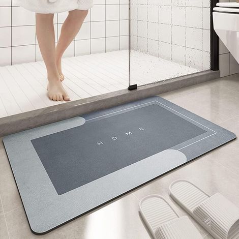 Tapis de bain absorbant, antidérapant et anti-moisissure, 75 x 35 cm, tapis de douche en boue de diatomées, tapis épais à séchage rapide 4 couches, convient pour chambre, cuisine et salle de bain, gri (1/4)