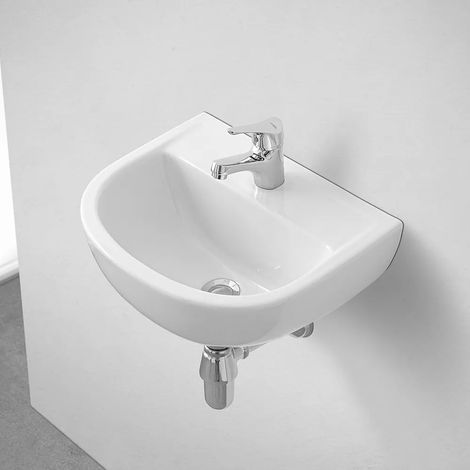 Lavabo sospeso 38 cm in ceramica bianca lucida salvaspazio (1/5)