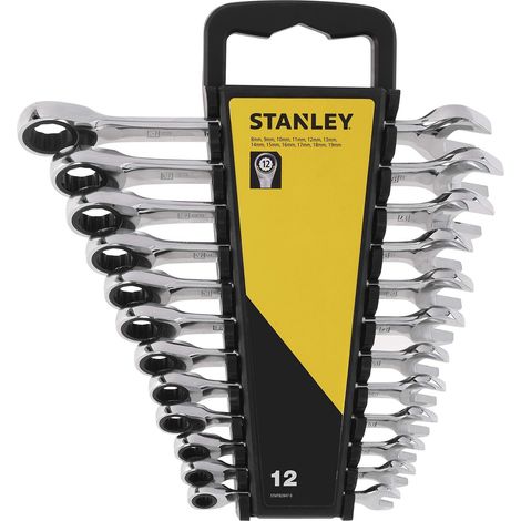 STANLEY STMT82847-0 Set 12 Chiavi combinate a cricchetto Piatte, Grigio (1/5)