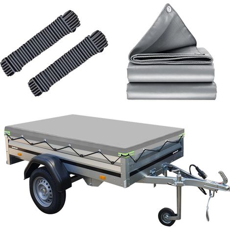 Bâche plate pour remorque 212x123cm, imperméable, avec corde élastique, pour remorques 204x116cm 500-850kg (1/5)