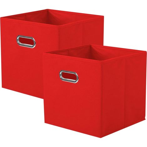 Boîte De Rangement En Tissu - Lot De 2 - Polypropylène - Pliable Avec Poignée - Pour Armoire Et Jouets - Rouge (1/5)