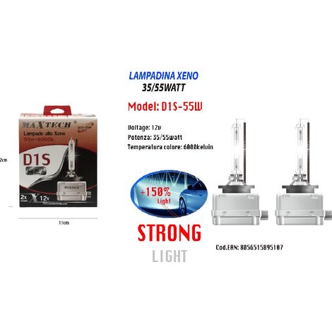 TRADE SHOP - Coppia Lampade D1s 35/55w Bulbi Ricambio Xenon 6000k Fari Xeno Maxtech D1s-55w -