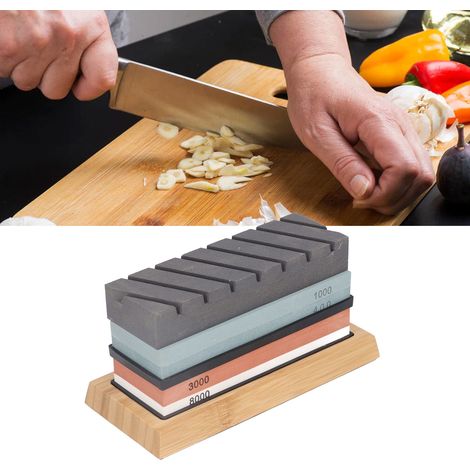 9-teiliges Schärfset: Schleifsteine (Körnung 400/1000 + 3000/8000) + Abziehstein + rutschfeste Matte + Ständer. Professionelles Schärfset. (1/5)