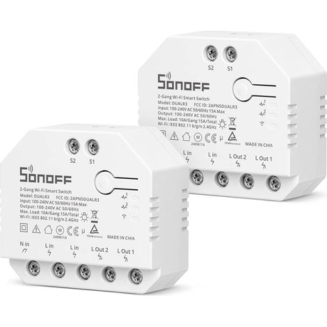 Smart Roller Shutter Switch, Sonoff DUALR3 2 Gang 2 Way Smart Switch WiFi Smart Switch with Energy Monitoring, Motor Mode, Compatible with Alexa/Google Home/Siri, (2-Pack) (1/5)
