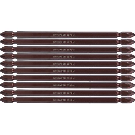 Ensemble de 10 embouts de tournevis à double extrémité H6.3 magnétiques en forme de croix, longs, pour quincaillerie (H6.3 x 150 mm PH2) (1/5)
