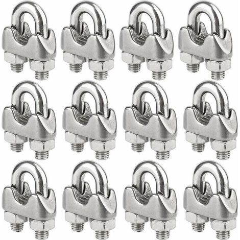 Un jeu de 12 serre-câbles en acier inoxydable (M4) adaptés aux câbles métalliques de 4 mm de diamètre. (1/4)