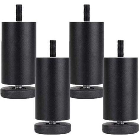 Lot de 4 pieds de meubles réglables en alliage d'aluminium, pieds de meubles ronds en métal, pour table, canapé, lit, noir (10 cm) (1/4)