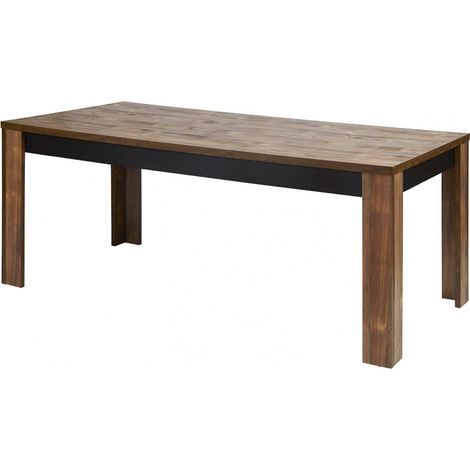 STALONE - Table Repas 195cm Effet Bois Manguier Foncé et Noir (1/4)