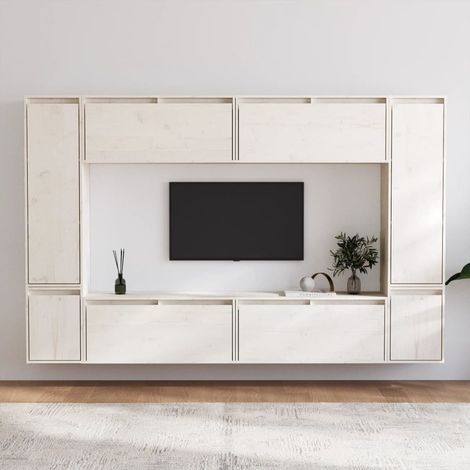 vidaXL Mobili TV 8 pz Bianchi in Legno Massello di Pino (1/5)