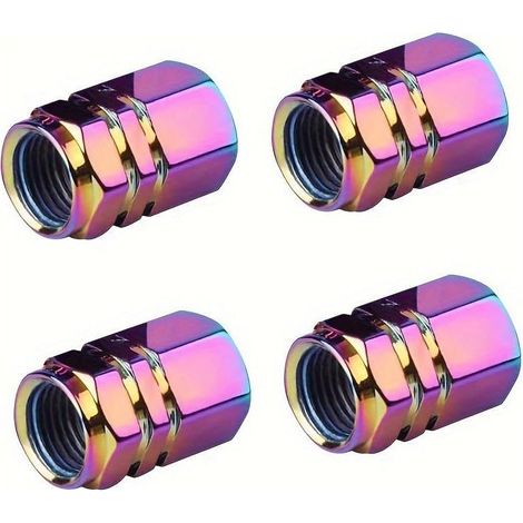 Set di 4 tappi universali per valvole di pneumatici in lega di alluminio anticorrosione, colorati, per auto, camion, moto e biciclette (forma esagonale) (1/5)