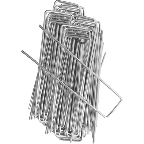 Piquets De Fixation - Acier Galvanisé 150x36 mm Diamètre 3 mm Forme U Pour Membrane Anti-mauvaises Herbes Grillage Filet Paillage Lot De 50