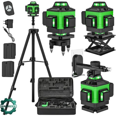 Manuzen Niveau Laser 4D 16 Lignes Vert Alignement Précis 3x360 Auto Nivellement USB