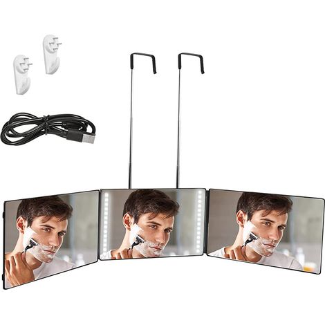 Espejo de 360 grados: espejo colgante de 360 grados, espejo para afeitarse con delantal, espejo de 3 vías con soportes, espejo plegable para cortarse el cabello usted mismo, espejo cosmético (1/5)