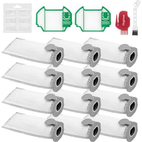 Lot de 12 sacs d'aspirateur pour Vorwerk Kobold VK7 FP7 VK7S FP7S + 2 filtres HEPA + 1 parfum + 2 brosses de nettoyage - Accessoires de rechange compatibles avec aspirateur sans fil Vorwerk (1/5)