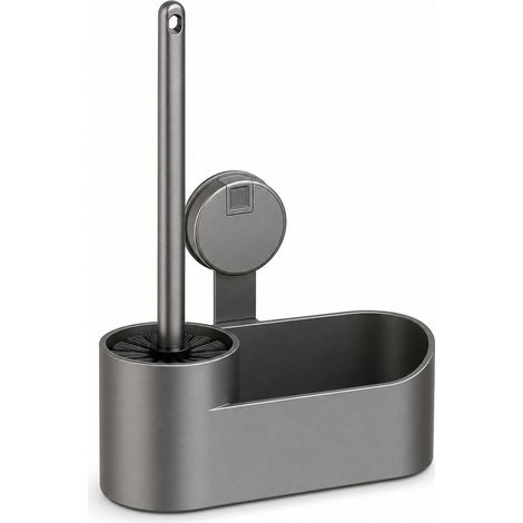 Wall-Mounted Suction Cup Toilet Brush with Gunmetal Holder 27 cm (1/5)