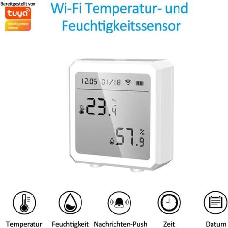 Tuya Smart WiFi Temperatur Feuchtigkeitssensor Indoor Hygrometer Thermometer APP Fernbedienung mit LCD Display T&H Sensor ℃/℉ Umschaltbar Kompatibel mit Alexa Google Home,Weiß