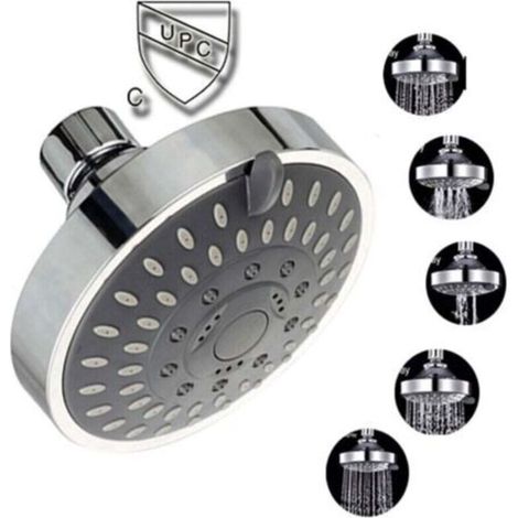 Pommeau de douche chromé orientable, Pomme de douche pluie ronde en acier tête de douche miroir face, (1/3)