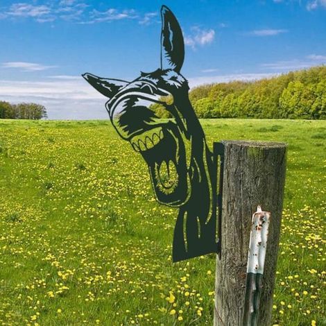 1pc Ornements De Jardin D'Âne avec la bouche ouverte en Métal fer pour Clôtures Décorations en Plein Air Maison Jardin Décor Sculpture animale Silhouette pour Arbre Cour Mur Art Cadeau (1/5)