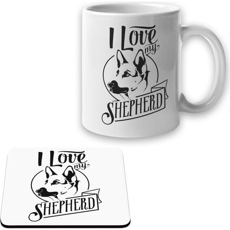 Mug et sous-verre à motif de berger allemand, j'adore les chiens.