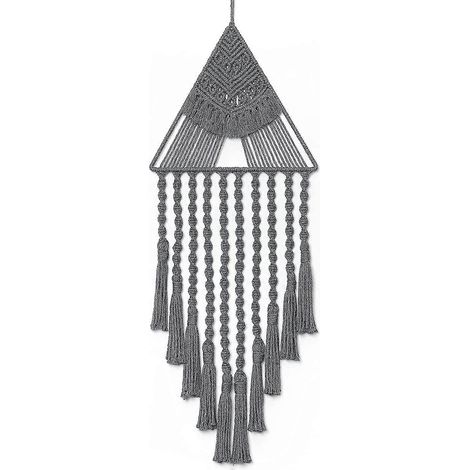 Attrape-rêves mural en dentelle tissée, motif géométrique à pompons triangulaires, décoration murale. (1/5)