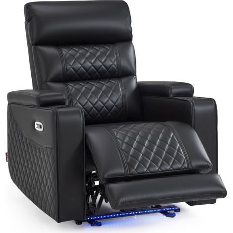 M MCombo Fernsehsessel Elektrisch Verstellbar, Zero-Gravity-Kinosessel mit Armlehnenstauraum & LED, Verstellbare Kopfstütze, Sessel mit schlaffunktion, 35D Vollschaum-Sitzkissen 7759 (Schwarz) (1/5)