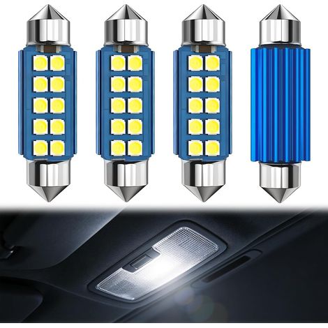 Confezione da 4 lampadine LED per plafoniera per auto 578 festone 41-43 mm 12V 6000K bianco 500LM alta luminosità, senza errori Canbus, per cupola, bagagliaio, portiera e targa, 211-1 211-2 (1/5)