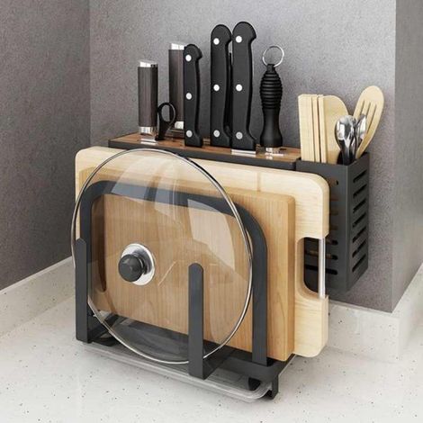 Clear Living - Bloc à couteaux - Porte-ustensiles de cuisine - Porte-couvercles - Porte-couteaux - Bloc à couteaux sans couteaux - Noir (1/5)