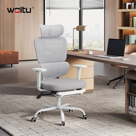 WOLTU Bürostuhl ergonomisch, Schreibtischstuhl Drehstuhl höhenverstellbar, mit 3D-Kopfstütze und Armlehnen, verstellbare Rückenlehne, 150 kg belastbar, Grau (1/5)