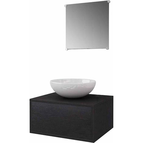 Maison Exclusive - 3-tlg. Badmöbel-Set mit Waschbecken Schwarz (1/5)