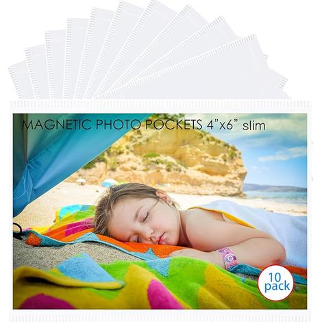 Set di 10 cornici magnetiche ultra sottili di alta qualità (10,16 cm x 15,24 cm) di colore nero, adatte a contenere foto di dimensioni 10,16 cm x 15,24 cm e ideali per frigoriferi senza cornice. (1/5)
