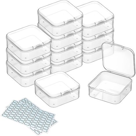 Lot de 12 Boite Rangement, Plastique Transparent, Couvercle Inclus, Pour Perles Bijoux, Loisirs Créatifs