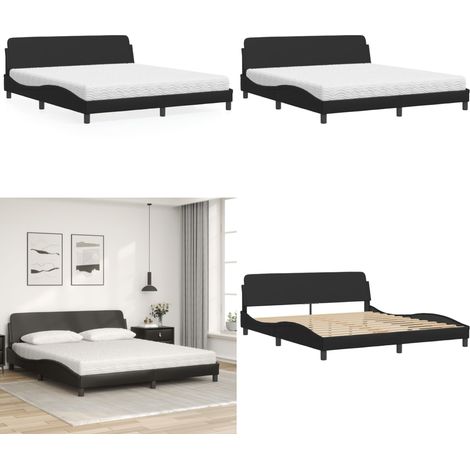 Lit avec matelas noir 180x200 cm similicuir - Lit Double - Lit Plateforme - Lit Design - Literie - Sommier Tapissier - Home & Living (1/5)