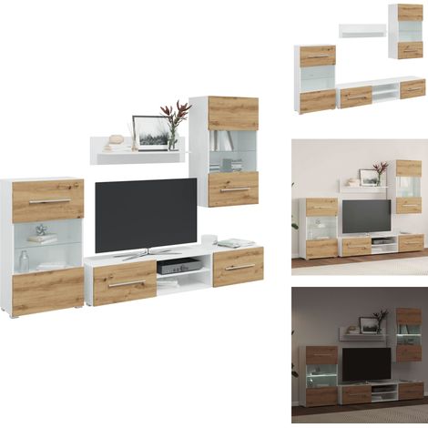 Meubles TV et lumière LED 5 pcs chêne artisanal bois ingénierie - Meuble TV Avec Rangement - Meubles TV Avec Rangement - Meuble TV - Meuble Mural Multimédia (1/5)