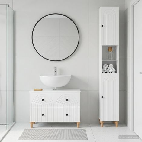 vidaXL Ensemble de 2 meubles de salle de bain ALKMAAR Blanc brillant (1/5)