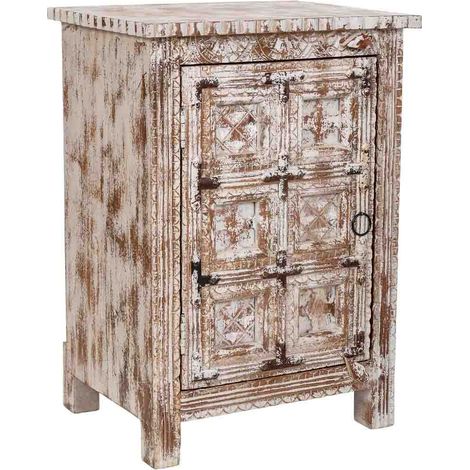 Mesita de madera artesanal blanca, 52x40x74h cm (1/5)