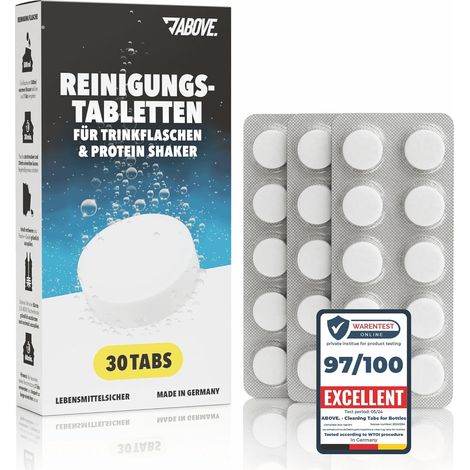 Pastilles de Nettoyage pour Gourdes - 30 Pastilles MADE IN GERMANY Élimine Dépôts & Odeurs Idéales pour Bouteilles, Shakers et Carafes en Inox, Verre & Plastique (1/5)