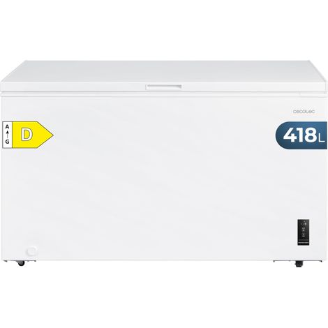 Cecotec Congelador Horizontal 418L Bolero CoolMarket Chest 418P White E. Cesta con Asas, Control Electrónico LED, Ruedas, UltraContact D-Cool, Dual Function, Puerta ZeroG (80º-30º) y Fast Freezing