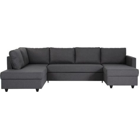 Les Tendances – Canapé d'angle panoramique convertible – Tissu gris – L 292 x P 187 x H 86 cm – Confort optimal pour moments conviviaux (1/9)