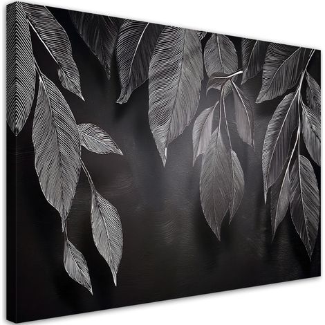 Tableau déco Minimalisme Feuilles Plantes Noir & Blanc 60x40 (1/5)
