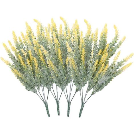 LangRay 4 bouquets de fleurs artificielles floqué fleurs artificielles plante de lavande fleurs artificielles décoration en pot in jaune) (1/5)