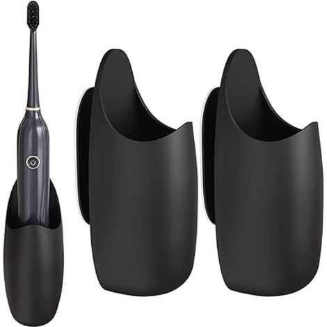 Porte-brosse à dents monobloc noir - Support pour brosse à dents électrique, support adhésif pour brosse à dents, étagère de rangement murale auto-adhésive pour dentifrice, étagère de rangement multi
