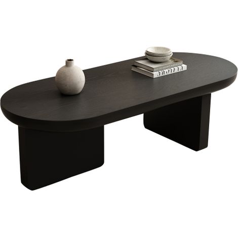 able Basse Ovale de Salon en MDF Peignable Teinte Noir, Deux Pieds Massifs Rectangulaires, Dim119,7×49,8cm, Multi-usage Table à Café, Table Canapé, Table d'Appoint et Table de Détente pour Salon (1/5)
