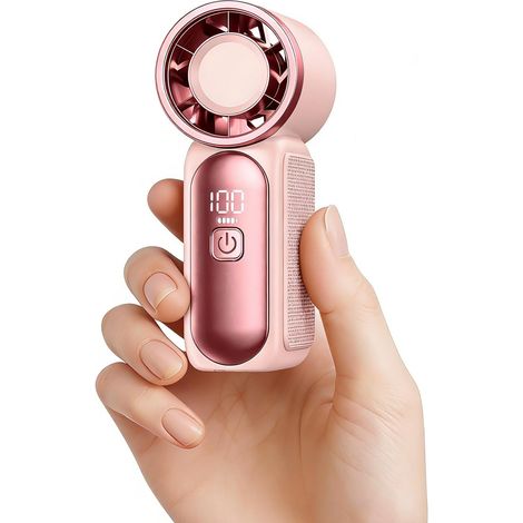 Mini ventilateur portable à main, 6 vitesses, 16 900 tr/min, haute vitesse, essentiel pour l'été, avec écran LED, rechargeable par USB, avec cordon pour maquillage, voyage, extérieur, cadeau (1/4)